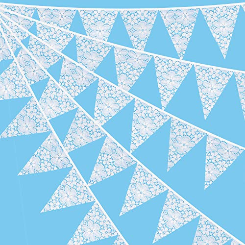 G2PLUS White Lace Bunting - 3.3M for Wedding, 12PCS Fabric Lace for Birthday Party Decoration
