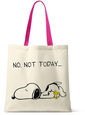 Giftme No Not Today Sleeping Dog Birthday, Christmas, Secret Santa Stocking Filler Shoulder Bag Shopping Tote Bag Cotton Shopping Bag. (Fuchsia Handle)