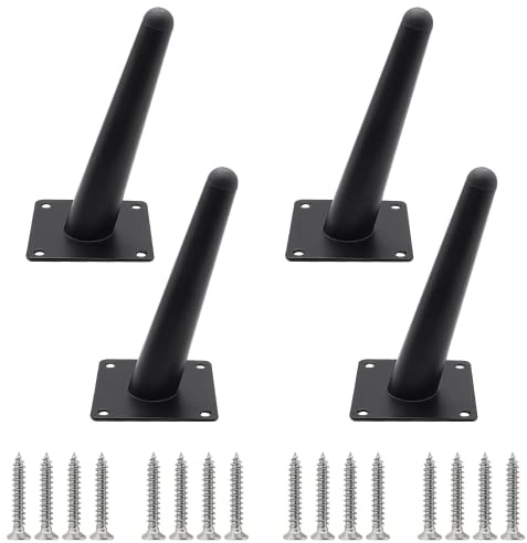 Cjueiom 6 Inch / 15cm Oblique Furniture Legs Black Set of 4, Mid-Century Couch Heavy Duty Coffee Table Legs, Tapered Chair Feet Metal Cabinet Replacement for Sofa Cupboard Ottoman