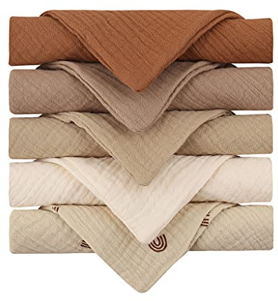 Reoyloep Musselin Tücher für Baby, 5-Pack Musselin Quadrate 23x23cm/9.06x9.06 Baby Burp Tuch Baumwolle Gesichtstücher Super Soft