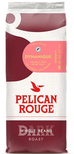 Pelican Rouge DYNAMIQUE Whole Dark Roasted Coffee Beans | 75 percent Arabica | Rainforest Alliance Certified | New 2023 blend | 1kg bag | Fully-recyclable packaging