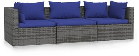 vidaXL 3-Sitzer-Sofa mit Kissen Grau Poly Rattan