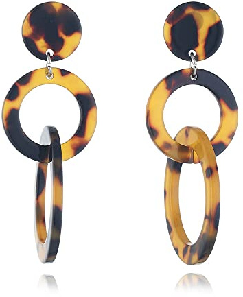 IMINI - Boucles d'oreilles pendantes en acrylique avec cercles ronds triples pour femmes et filles - Résine géométrique avec pompon - Clous d'oreilles pendants hypoallergéniques légers - Rétro Y2K