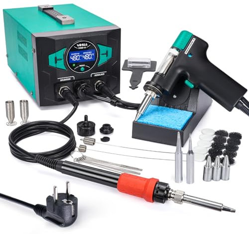 YIHUA 948D-III stazione saldante e stazione dissaldante con strumento dissaldante aggiornato, saldatore a stagno EVO da 110W pompa a vuoto 3 ugelli spegnimento automatico modalità sonno(EU PLUG)