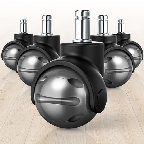 Ruote per sedie da ufficio WEWILL, rotelle di ricambio da 11x 22 mm per sedie da ufficio su pavimenti in moquette e parquet, rotelle durevoli che sostituiscono i tappetini, set di 5 （Grigio）