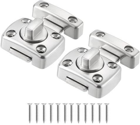 sourcing map Rotate Bolt Latch, Zinc Alloy Security Door Lock Gate Latches for Cabinet Furniture Bathroom Window, 1.7x1.2 Silver 2Pcs