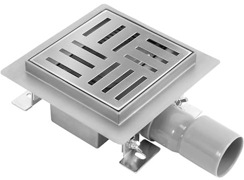 Rea Drain linéaire CROSS 150x150 Nickel Brush Caniveau de Douche en Acier Inoxydable Siphon Sol d'évacuation pour Salle de Bain Drain De Plancher Douche (Acier brossé)