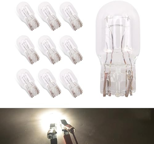 Gseigvee Pack-10 T20 1891/7443 Double-wire Brake Bulb, Waterproof Automotive Turn Signal Tail Light, Universal 12V 21/5W Ultra-bright Vehicle DRL Indicator Replacement (White Light)