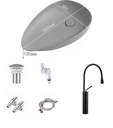Lavabo De Baño Lavabo de Mesa Gris Mate Creativo, Lavabo de cerámica con Personalidad for el hogar, Lavabo artístico for baño y balcón Fregaderos para Recipientes De Baño (Color : B)