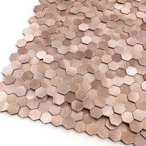 M MOFIT 3D Stick on Tiles Mosaic Splashback Hexagon Rose Gold 8pcs