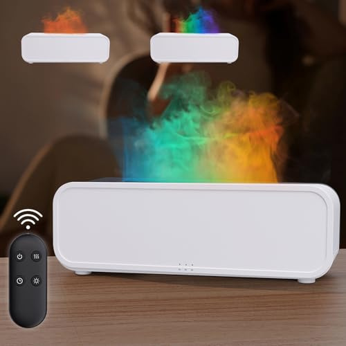Foyucool Bunte Flamme Aroma Diffuser, 250ml Duftöl Diffuser mit Fernbedienung und Sprachsteuerung, 8 Farben Wechseln, Timing 2/4/6H und Wasserlose Abschaltautomatik, Weiß