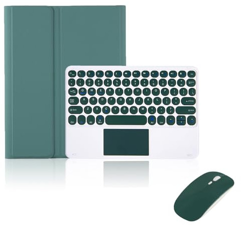 Funda con Teclado para iPad Air 5ª y Air 4ª Gen 10,9 Pulgadas 2022/2020, Ultra Delgada Cover con Teclado Trackpad QWERTY Español Inalámbrico Magnético Desmontable y Ratón Bluetooth, Verde Oscuro-B