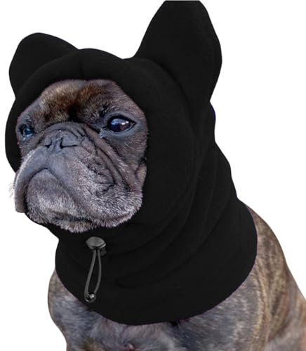 Warme und beruhigende Ohrenschützermütze für den Winter, für Hunde, ruhig, Fleece-Hut, verstellbar, winddicht, Kopfwickel für kleine, mittelgroße und große Hunde, Größe M (schwarz)