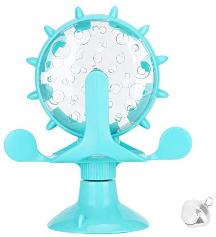 OPPWONG Jouet Distributeur de Friandises pour Chat, Moulin à Vent Rotatif à 360 Degrés, Jouet de Nourriture Qui Fuit pour Chats D'intérieur avec Ventouse, Mangeoire Interactive pour (Blue)