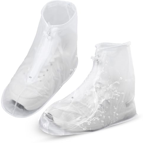 Tyqour 2 Pcs Waterproof Shoe Covers with Zipper, Non-Slip Overshoes, Foldable Reusable Shoes Protector, Plastic Shoe Cover Outdoor Activities, Cycling, Camping, Fishing, Hiking (XXL)