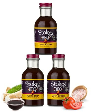 Stokes Sweet & Sticky BBQ Sauce 3PK, Thick & Rich BBQ Sauce, Perfect for Grilling & Dipping, Award Winning Sauce - For a Smoky Sweet Flavor | Features condiment with a distinct flavour profile for cooking, dipping or table serving.