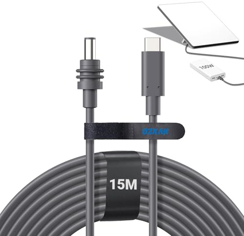 Ozkak USB C to DC Power Cable 15M for Starlink Mini, Waterproof USBC Cord Works with 100W + Power Bank and PD Charger, 18AWG (≈ 0,75mm²), USB-C Lead Type-C 20V / 5A