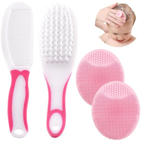 4 Stück Baby-Haarbürste, Baby-Haarkamm, Neugeborenen-Silikon-Gesichtsbürsten-Set, weiche Borsten-Baby-Bürste
