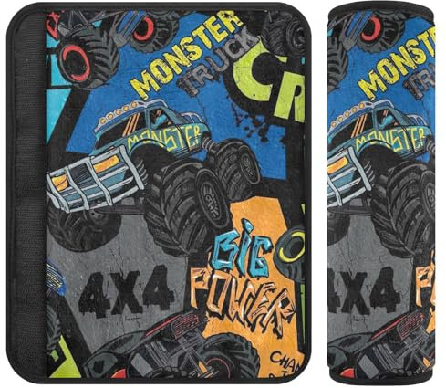 Extreme Trucks - Acolchado de cinturón de seguridad de franela suave negra para niños, almohadillas acolchadas para coches, bolsas de cámara y mochilas
