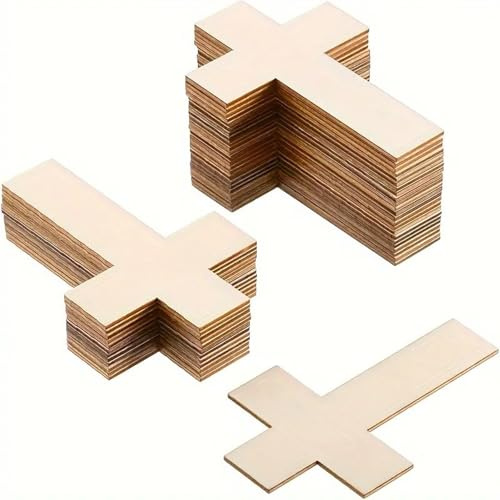 Yuelulala 60 Pcs Lemon Chiffon Unfinished Wooden Crosses, Blank Wooden Framed Cross Antique Shaped, Bulk Cross Ornaments, DIY Home Wall Decor, Blank Wood Crosses for DIY Present Tags (A47-60)