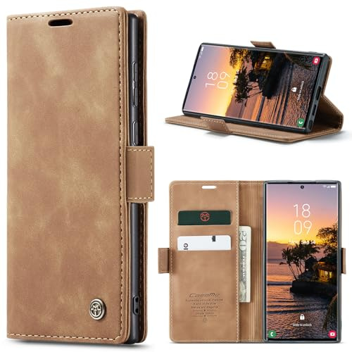 Azororo Handyhülle für Samsung Galaxy S24 Ultra 5G Hülle Premium Lederhülle Flip Case Magnet Tascher Kartenfach Standfunktion Klapphülle Schutzhülle für Samsung Galaxy S24 Ultra, Braun