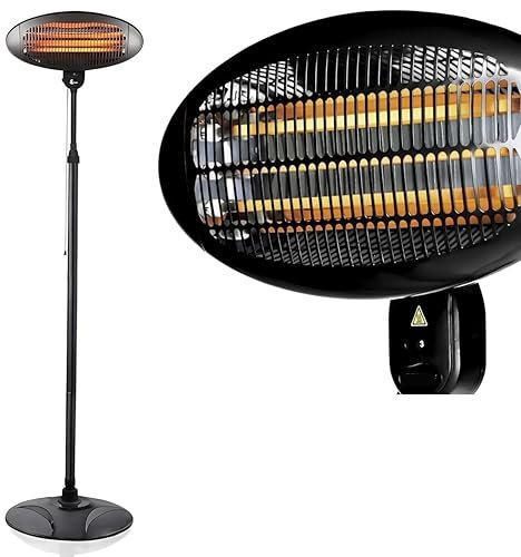 2KW Outdoor Electric Patio Heater | Freestanding Infrared Heater with Adjustable Height & Tilt | 3 Heat Settings, Instant Warmth for Garden, Balcony & Terrace