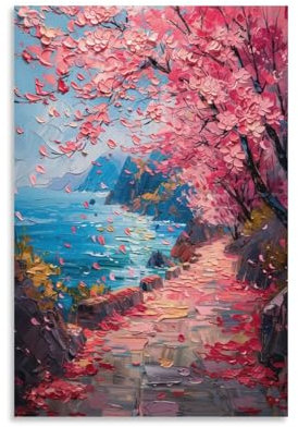 TBDUEPS Ölgemälde mit Kirschbaum-Motiv, Leinwandbild, Wandkunst für Teenager, Spielzimmer, Jungenzimmer, Wanddekoration, große Bilder, 60 x 90 cm