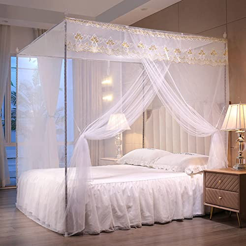 Bettvorhang Himmelbett aus Edelstahl, Himmelbett an vier Ecken, Pfosten, Halterung für den Außenbereich, Himmelbett, Schal, Bettvorhang, Deko