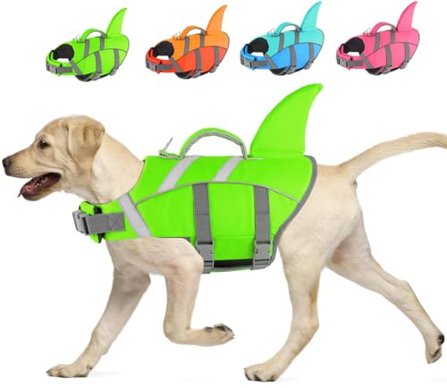 Doglay Dog Life Jacket Shark, Dog Life Vest for Swimming and Boating, High Visibility & High Flotation Swimming Vest with Rescue Handle, Adjustable Puppy Lifesaver for Small Medium Large Dogs