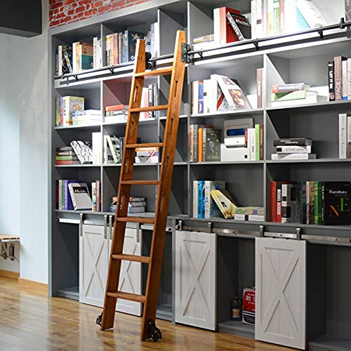 Rollleiter-Hardware-Bibliothek, Schiebeleiter-Hardware-Kit, 3,3 bis 24 Fuß, runde Schiene/Schiene (ohne Leiter), rustikales Schwarz, mobile Leiterschiene für Zuhause/drinnen/auf dem Dachboden, mit Bod
