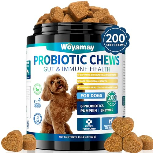 Woyamay Probióticos para Perros, 200 Masticables Suaves, Sabor Pollo