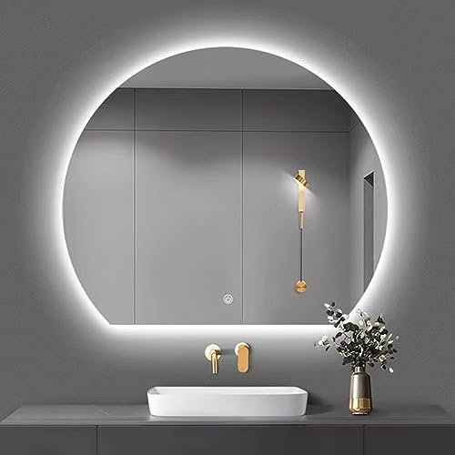 Specchio da bagno a mezzaluna retroilluminato a LED Specchio per il trucco con controllo touch dimmerabile Illuminazione a 3 colori Doppio pulsante Touch Specchio da parete Vanity Mirror