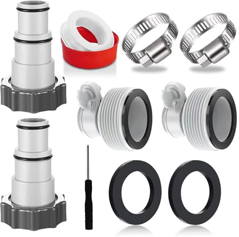 Tissting 4 Stück Poolschlauch Adapter für Intex Pool 38mm 32mm ARU Gewinde | Schlauchadapter Pumpe mit Dichtring, Kunststoff Pool Zubehör Schlauchtülle