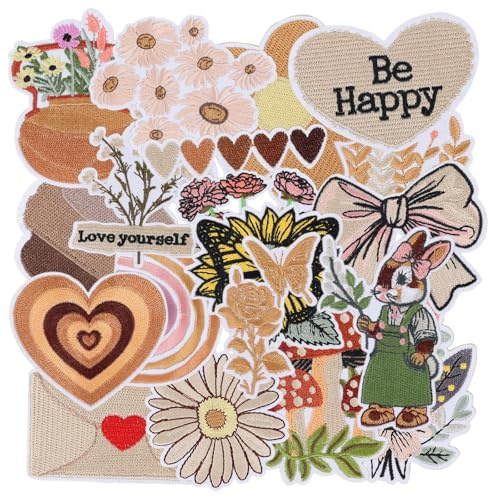 20 Stück Vintage Bügelbilder für Textilien, mädchenhafte Aufnäher zum Aufnähen für Damen, niedliche Boho Stickerei-Patches für Hut, Rucksack, Jacken und Jeans, Bügelflicken Kinder