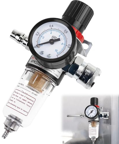 Riisoyu Druckminderer Druckluft 1/4 Zoll, Druckluft Regler mit Wasserabscheider und Schnellkupplungen Druckluft Wartungseinheit Druckminderer Zubehör für Druckluft Kompressor Filter Luftwerkzeuge