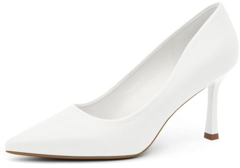 Herstyle 3 Inch Stiletto Pumps for Women – Closed Toe High Heels, Classic Pointed Toe Dress Shoes for Wedding, Office, Party & Work | Comfortable Formal Heels, White, Size 6.5, Marneena