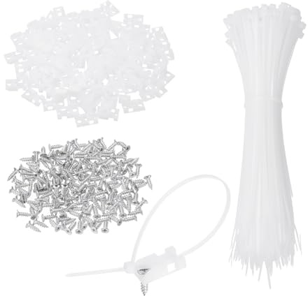 sourcing map 240 soportes tipo sillín de 2,4 cm con bridas de cable de 8 pulgadas y tornillos de rosca M4, juego de abrazaderas de soporte organizador de cables, color blanco