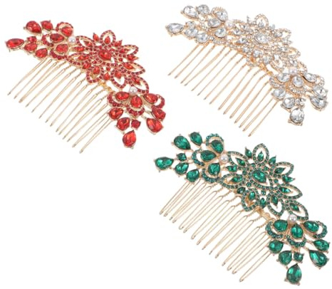 Healeved 3pcs Rhinestone Hair Comb Elegant Flower Metal Wedding Hair Accessories for Bride Women Sparkly Leaf Design
