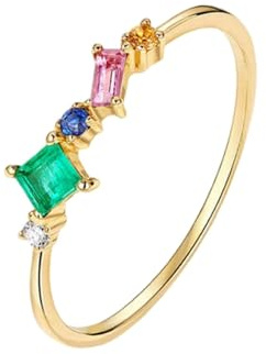 Freundschaftsringe Freundinnen, Freundschaftsringe Damen Dünn mit Elegantem Smaragd 18K Gelbgold Größe 50 (15.9)