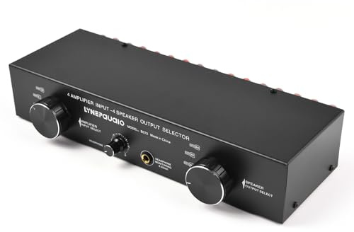 Fesjoy Selettore Altoparlante Amplificatore Ad Alta 4 Ingressi 4 Uscite, Design Compatto e Robusto per Configurazione Professionale, Guscio in Metallo Nero