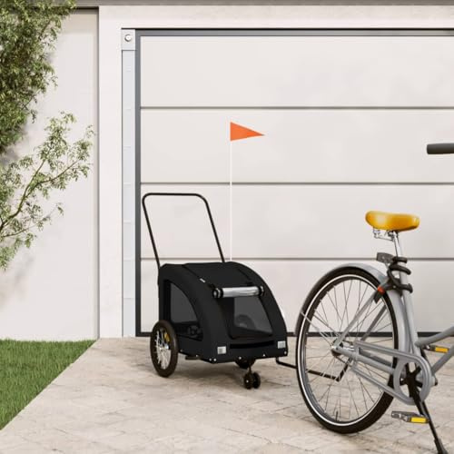 Nqyjm Remolque de Bicicleta Perros Negro Tela Oxford y Hierro para Perros Gatos LH28939