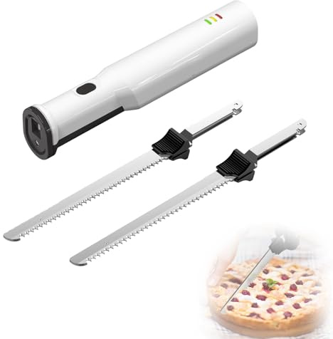 Couteau électrique à découper, couteau à viande, couteau à pain électrique sans fil avec 2 lames dentelées et batterie lithium 8 V, verrouillage de sécurité, arrêt automatique, pour viandes et pain