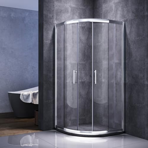 SONNI Viertelkreis Duschkabine Runddusche 90x90 eckeinstieg Duschabtrennung Schiebetür Viertelkreisdusche mit Duschtasse