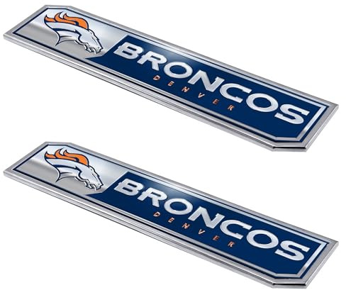 FANMATS NFL - Denver Broncos 2 Piece Heavy Duty Alumnium Truck Emblem Set, Blue, 1.75 x 8