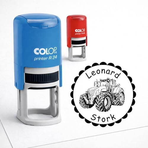 Stempel Kinderstempel TRAKTOR - mit Motiv und persönlichem Namen - für Kinder