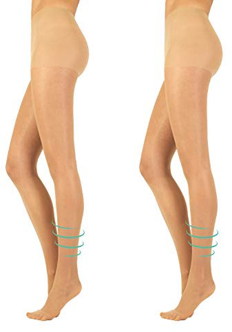 CALZITALY 2 Paires 40 Den Collants Voiles Avec Soutien | Collants de Contention Avec Support Moyen | S, M, L | Noir, Naturel | Made In Italy (Naturel, L)