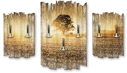 Kreative Feder 3-teilige Designer Wandgarderobe Einzelner Baum - Flurgarderobe Wandpaneele Größe 95x60cm aus MDF (Einzelner Baum)