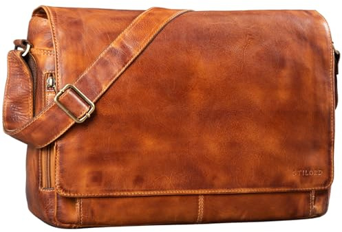STILORD Vintage Umhängetasche aus Leder braun - 15 Zoll Laptoptasche für Büro, Uni, Office, Schule - DIN A4 Schultertasche Tom