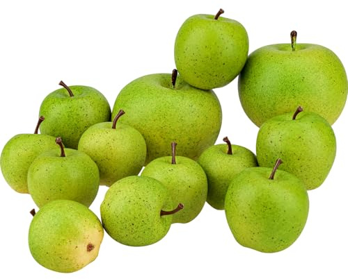 Meiwlong 13 PCS Mini Green Apples Artificial Realistic Plastic Fruit Fake Lifelike Model Props Centerpieces Decoration Home Party Holiday Kitchen