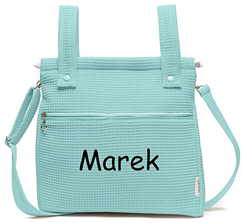 Borda y más Bolsa Panera Para Carrito de Bebé Personalizada – Bolsa Talega para Carrito de Bebé con Nombre - Piqué Waffle - Piqué Gofre - Handmade - Hecho en España - Nenel